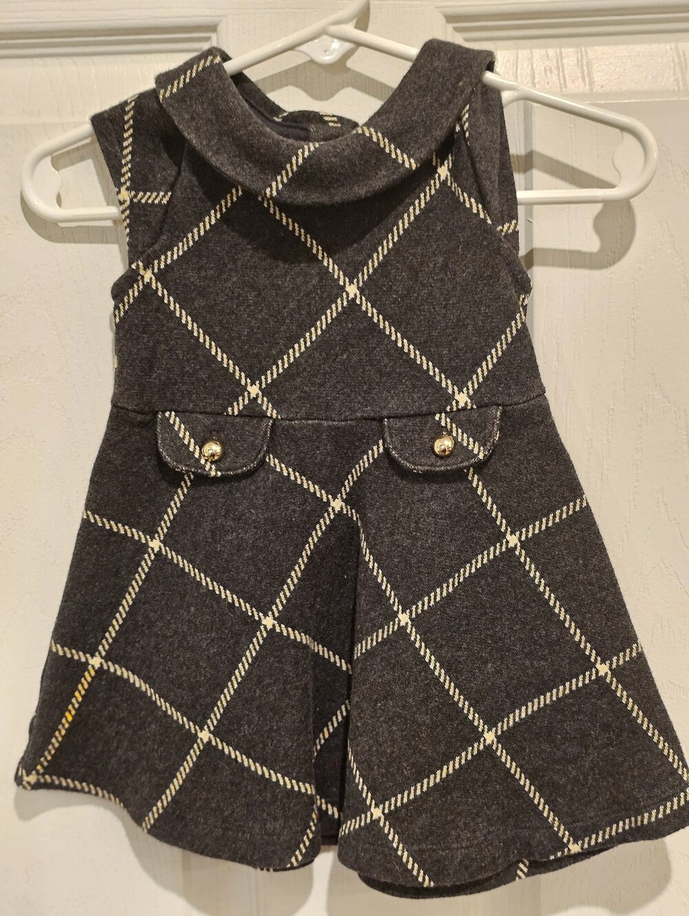 Janie and Jack Charcoal Gray Plaid Dress with Gold Buttons